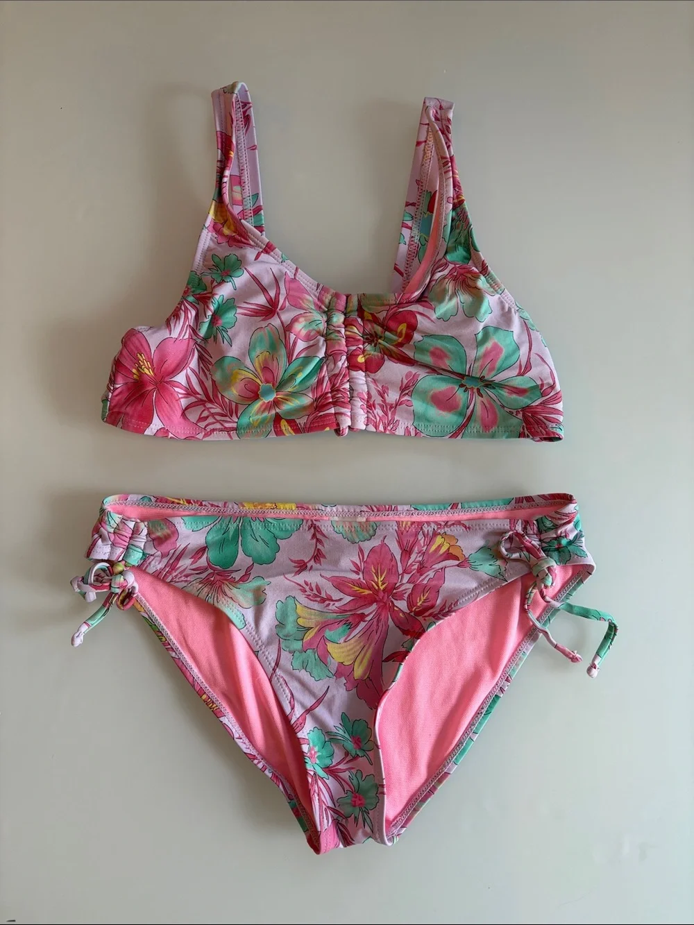 Girls Floral Pink and Mint Two-Piece Swim Bikini